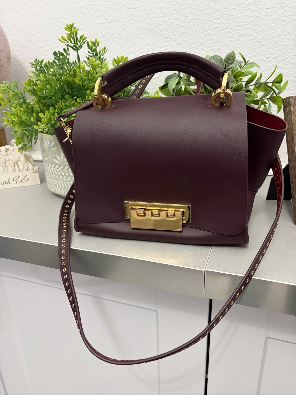 Zac Posen Leather Top-Handle Satchel in Deep Burgundy - Picture 2 of 7